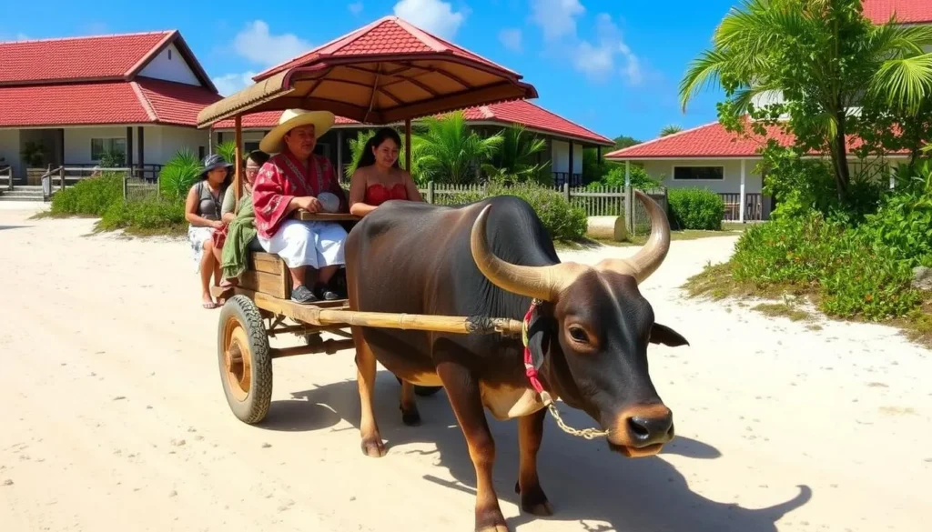Traditional water buffalo cart tour on Taketomi Island, Yaeyama Islands Traditional water buffalo cart tour on Taketomi Island, Yaeyama Islands