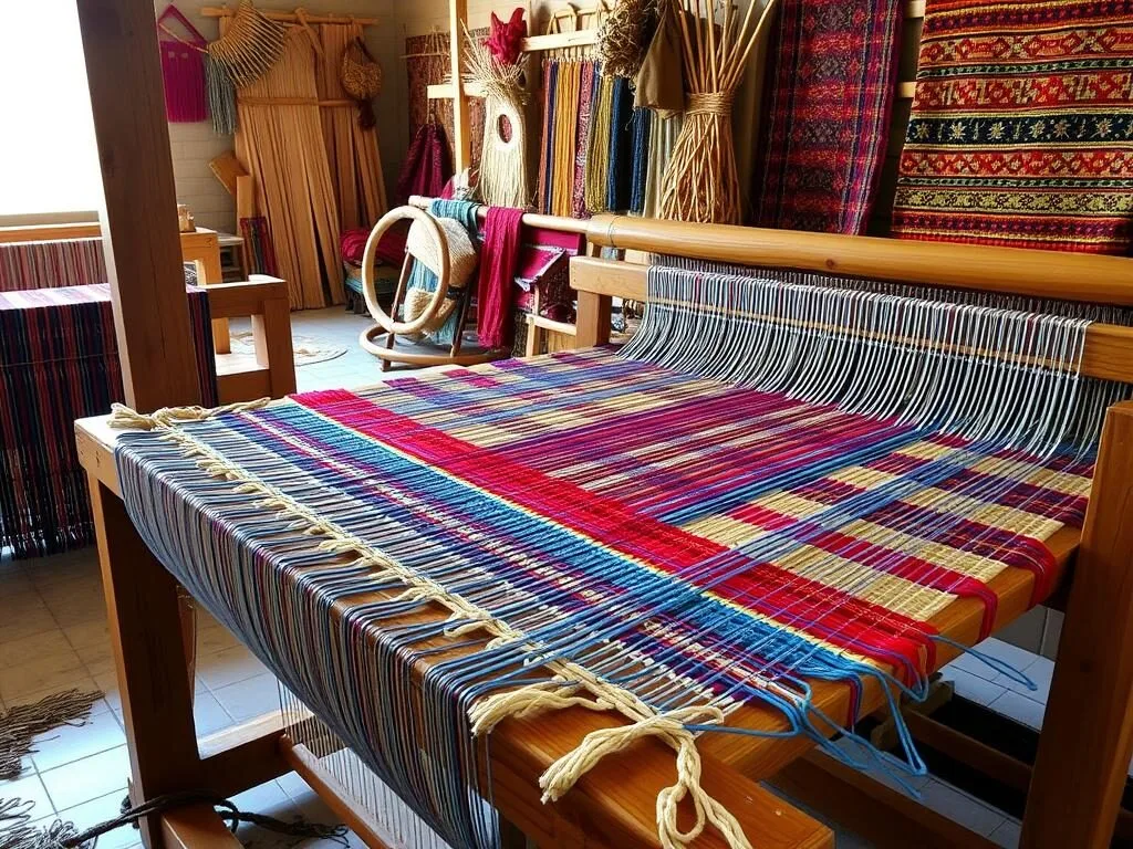 Traditional weaving demonstration at Sagada Weaving showing colorful textiles