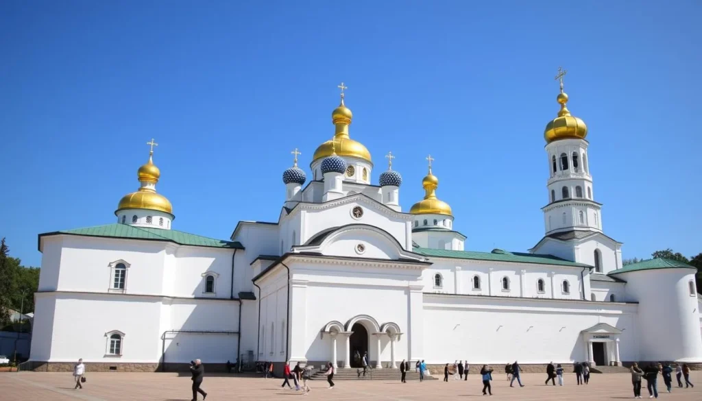 Trinity Lavra of St. Sergius monastery complex in Sergiev Posad with golden domes on a clear day