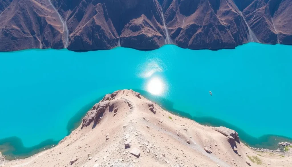 Turquoise waters of Attabad Lake surrounded by rugged mountains
