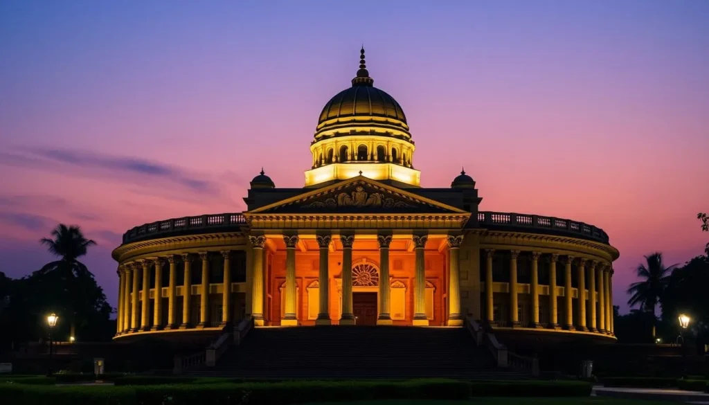 Vidhana Soudha illuminated at night showing its impressive neo-Dravidian architecture Vidhana Soudha illuminated at night showing its impressive neo-Dravidian architecture