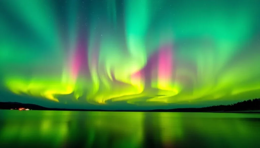 View a stunning image of the Northern Lights at Lake Hornavan