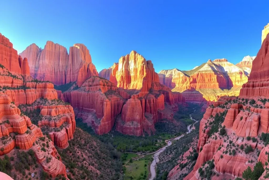 View of Zion National Park's majestic cliffs near Coral Pink Sand Dunes State Park, Utah View of Zion National Park's majestic cliffs near Coral Pink Sand Dunes State Park, Utah