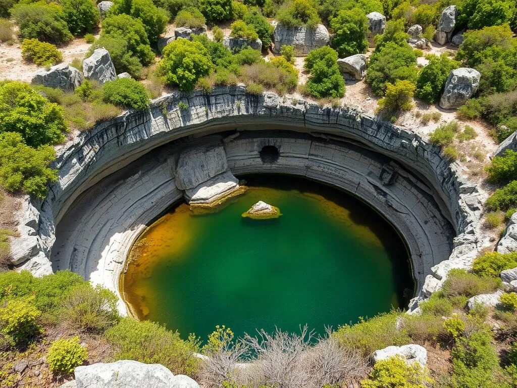 View of the natural depression at Big Spring National Park showing the geological formation