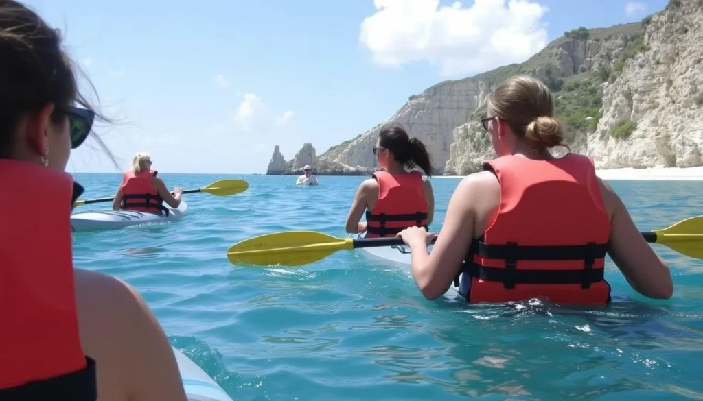 Visitor enjoying a safe kayaking experience at Crocus Bay, Anguilla with proper equipment