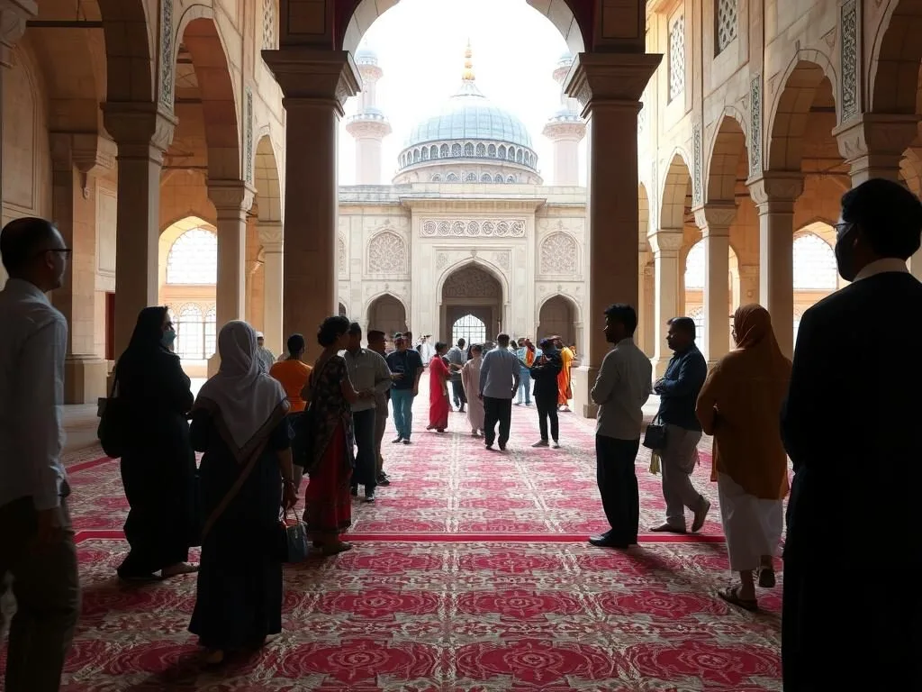 Visitors respectfully exploring a mosque in Gaur Bangladesh Visitors respectfully exploring a mosque in Gaur Bangladesh