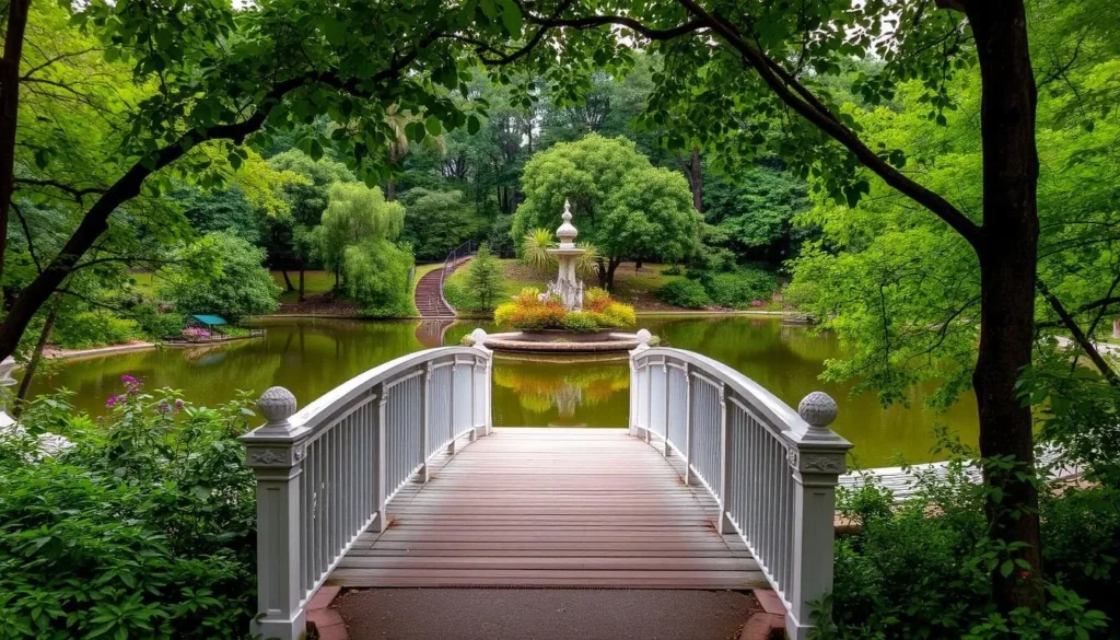 Vitale Park with a footbridge to a picturesque island surrounded by lush greenery