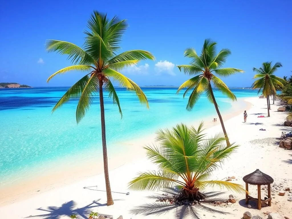 White Beach in Moalboal with white sand and palm trees
