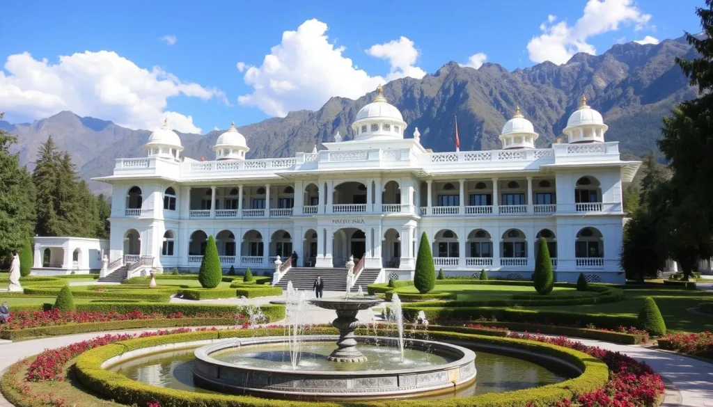 White Palace Marghazar with its distinctive white marble architecture surrounded by gardens
