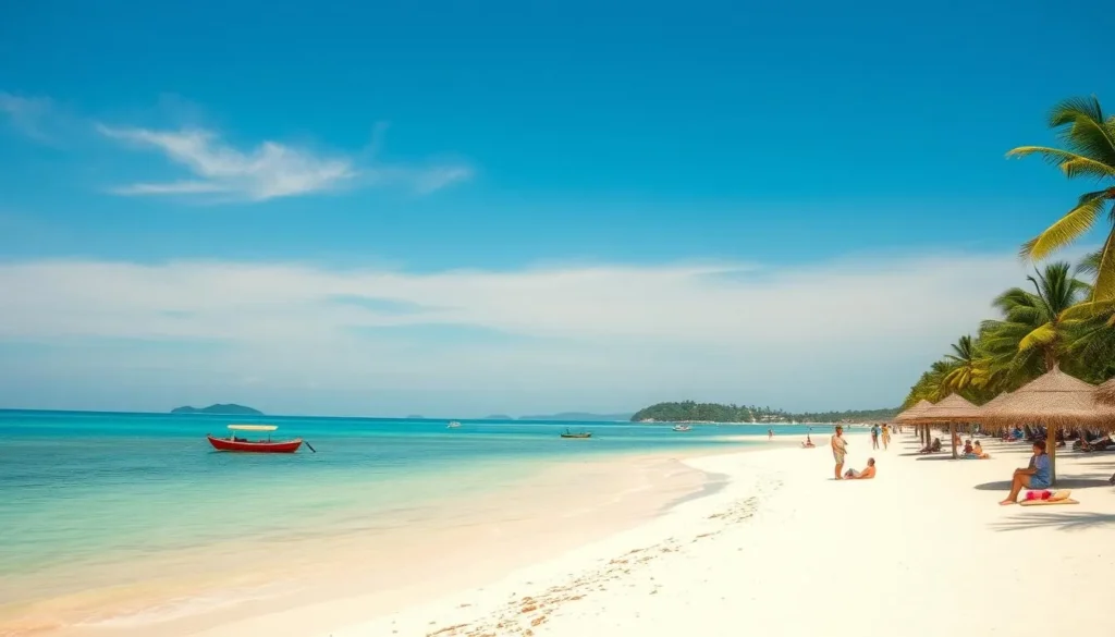 White sand beach at Lakawon Island with clear turquoise waters