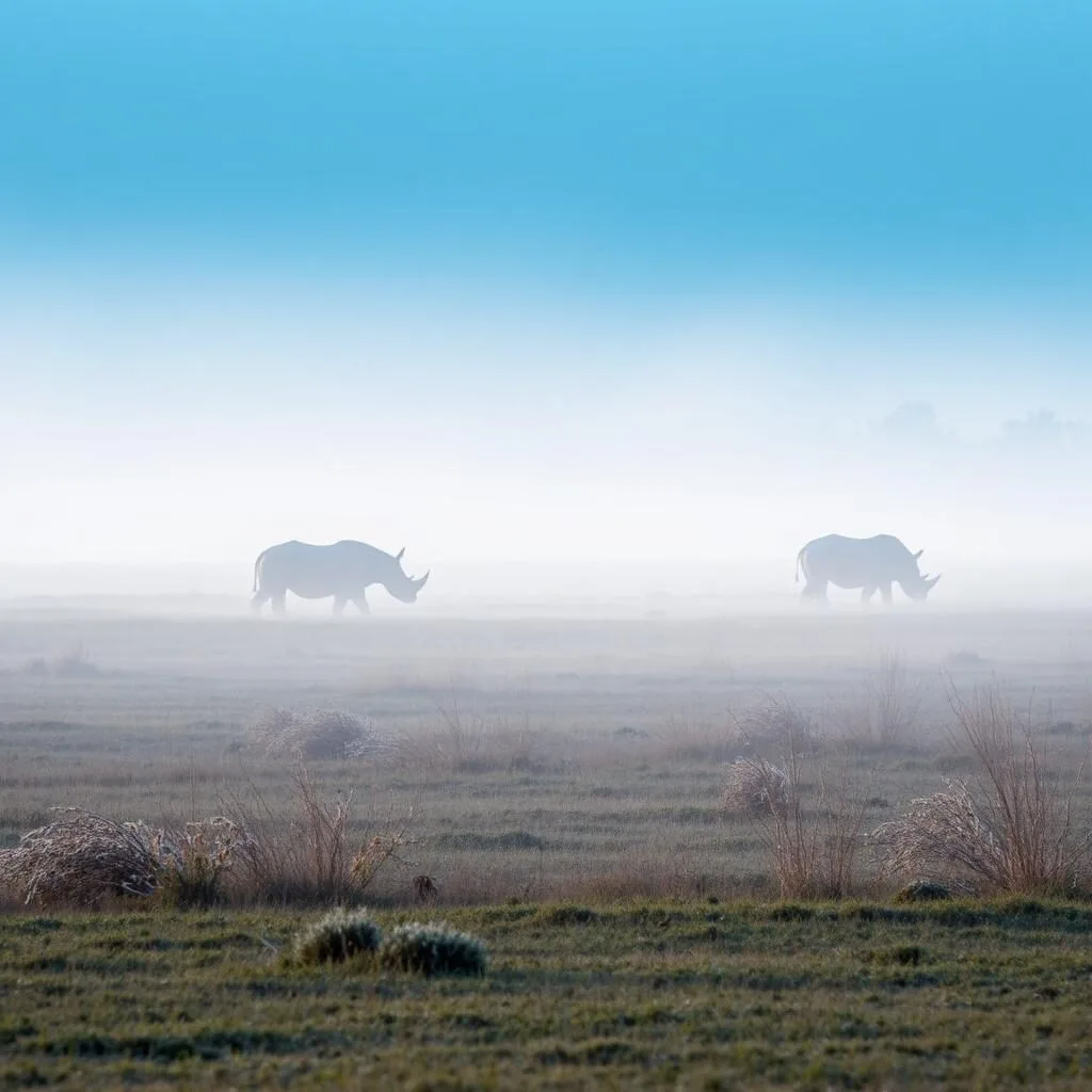 Winter morning mist over Chitwan National Park grasslands