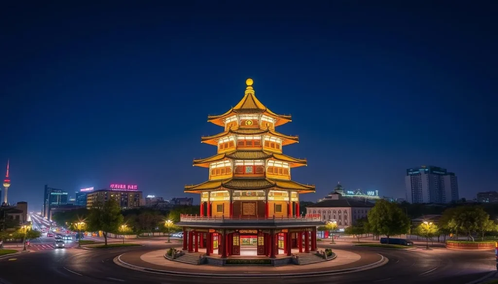 Xi'An Bell Tower illuminated at night with traditional Chinese architecture