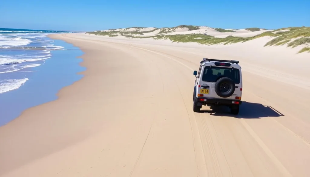 4WD vehicle driving on the beach at Coorong National Park, South Australia