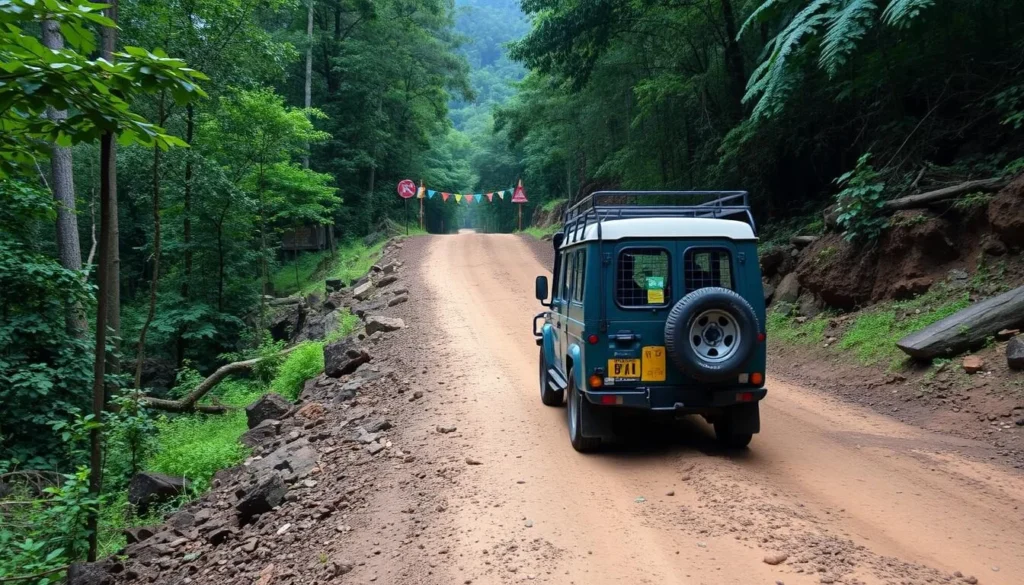 4WD vehicle navigating rough roads near Gandang Dewata National Park Indonesia 4WD vehicle navigating rough roads near Gandang Dewata National Park Indonesia