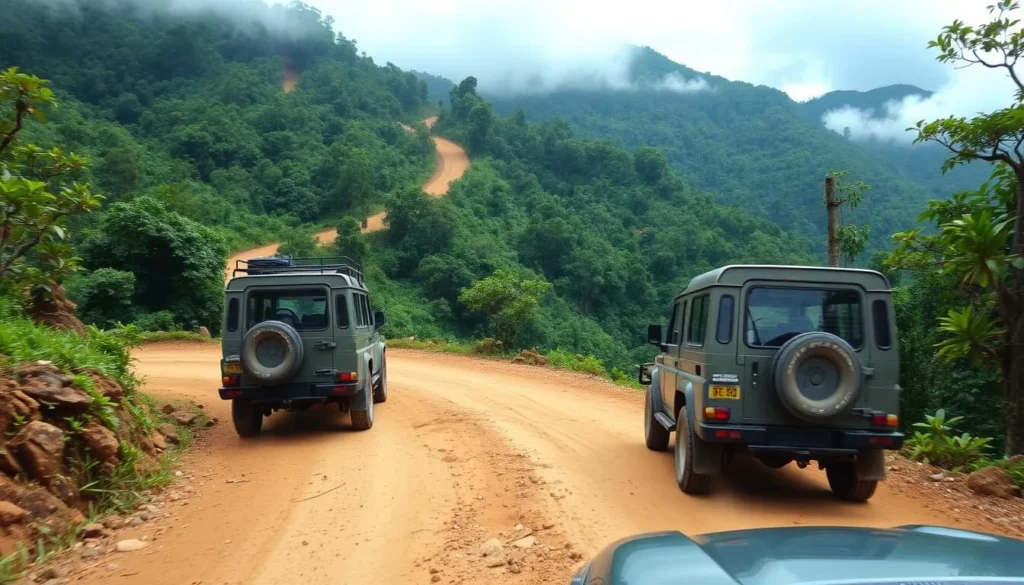 4WD vehicle on the mountain road to Lake Habema, Indonesia