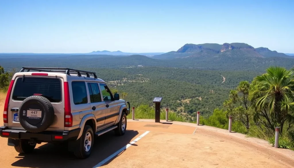 4WD vehicle parked at a Bunya Mountains lookout point