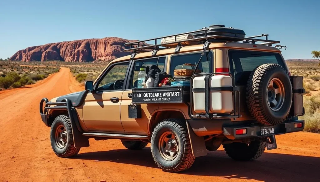 4WD vehicle prepared for outback travel near Broken Hill with water supplies