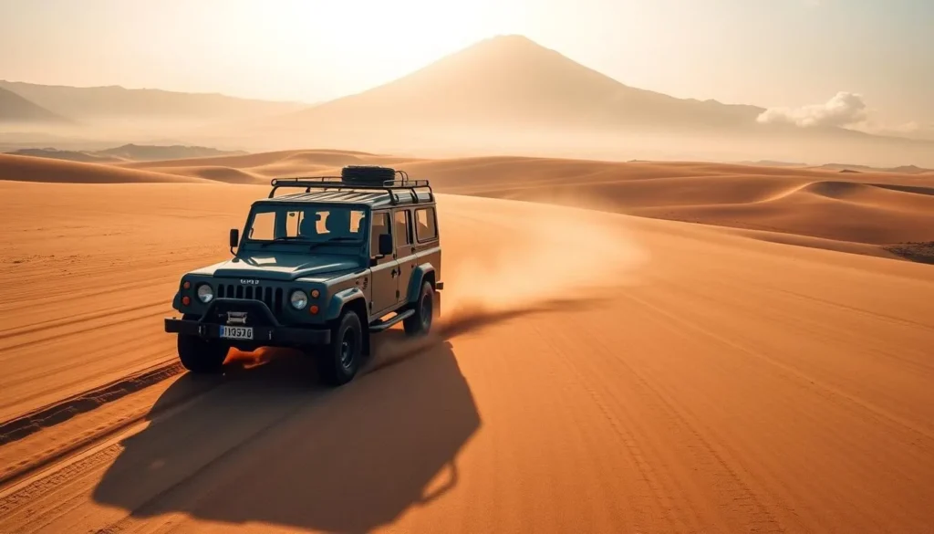 4x4 jeep driving through the Sea of Sand in Bromo Tengger Semeru National Park