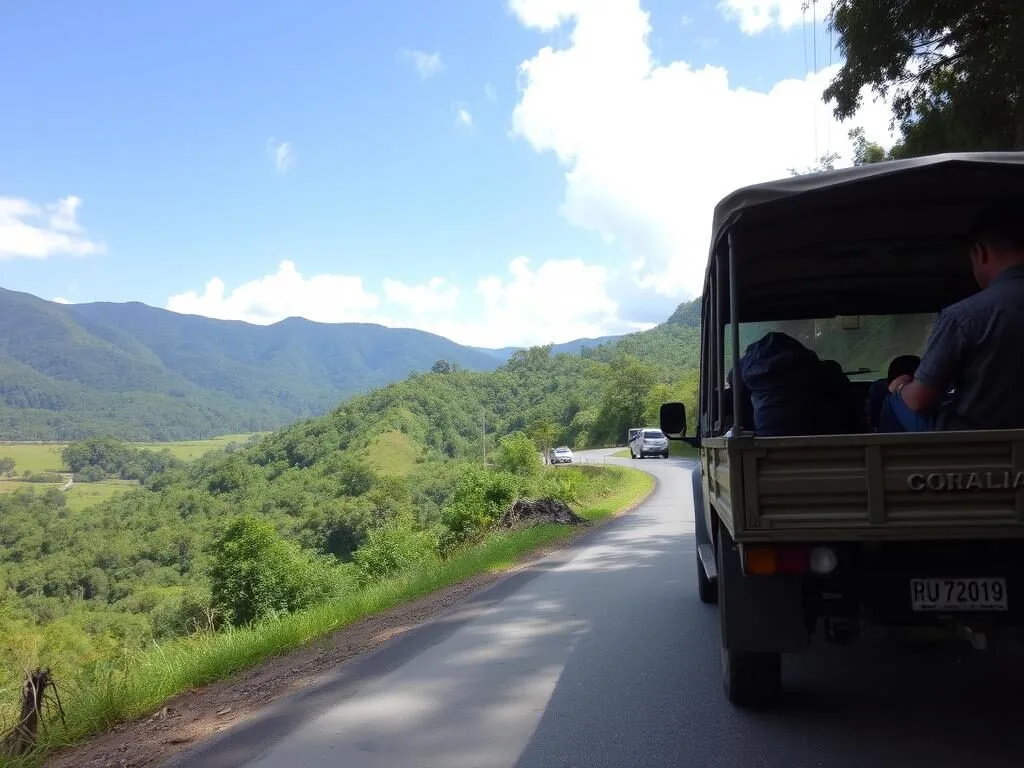 4x4 jeep transport from Oiba to Guadalupe Colombia on mountain road