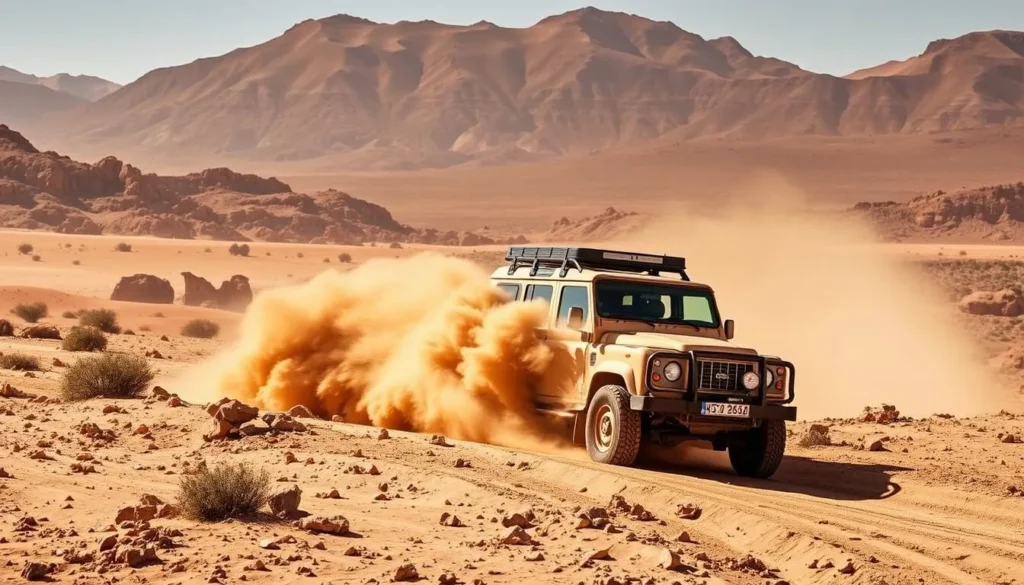 4x4 vehicle driving through desert terrain near Errachidia Morocco