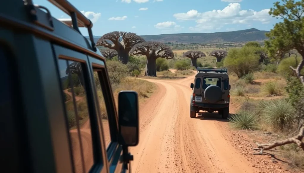 4x4 vehicle navigating the rugged road to Tsingy de Bemaraha National Park