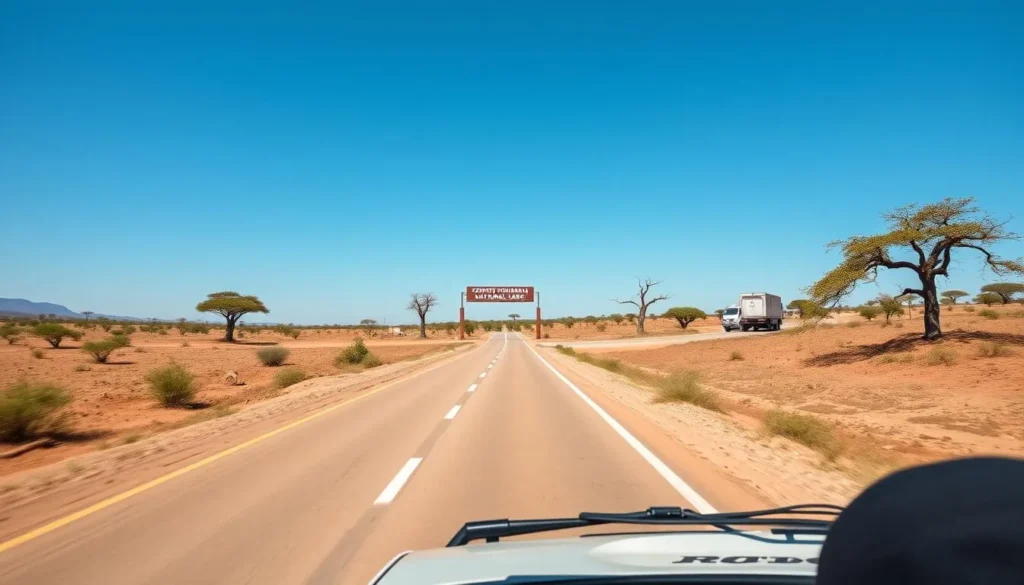 4x4 vehicle on the RN7 highway approaching Zombitse-Vohibasia National Park entrance