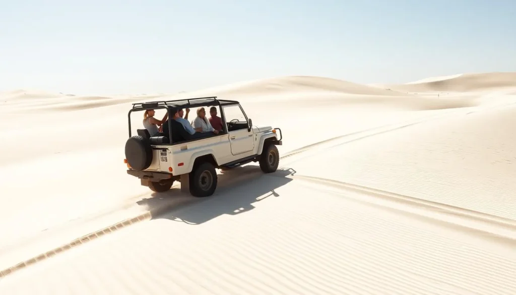 4x4 vehicle traversing sand dunes in Lencois National Park Brazil 4x4 vehicle traversing sand dunes in Lencois National Park Brazil