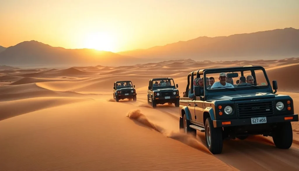 4x4 vehicles driving through sand dunes near the Red Sea Coast