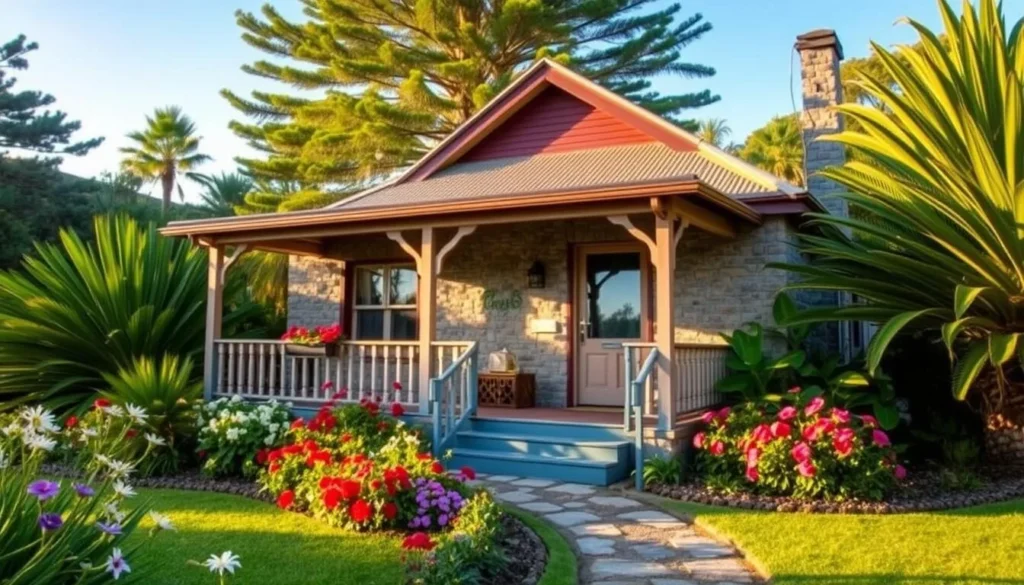 A charming cottage accommodation on Norfolk Island surrounded by lush gardens