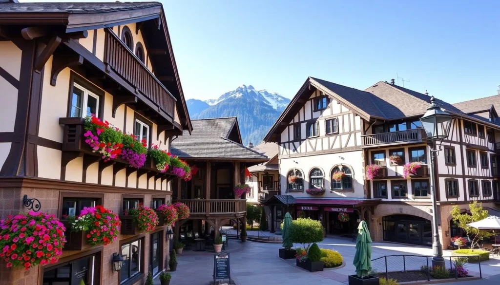 A cozy Bavarian-style hotel in Leavenworth with mountain views