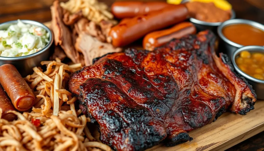 A delicious plate of Texas BBQ with sides at a Georgetown restaurant