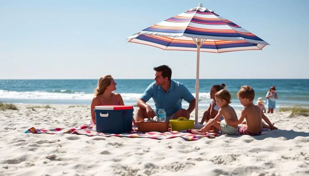 A family enjoying a picnic on Sullivan's Island beach