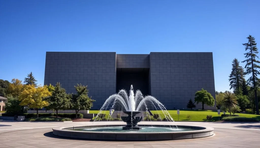 A majestic Holocaust memorial museum stands tall against a clear blue sky, its sleek, angular architecture casting dramatic shadows across the tranquil plaza. The façade features a solemn, geometric design, with sharp, angular edges and subdued, muted tones that evoke a sense of reverence and reflection. In the foreground, a serene fountain gurgles, its gentle waters a poignant contrast to the weighty significance of the structure. The surrounding area is dotted with lush greenery and towering trees, creating a contemplative, park-like atmosphere. The overall scene conveys a somber, yet dignified mood, inviting visitors to pause and reflect on the profound history and meaning of this important memorial. A majestic Holocaust memorial museum stands tall against a clear blue sky, its sleek, angular architecture casting dramatic shadows across the tranquil plaza. The façade features a solemn, geometric design, with sharp, angular edges and subdued, muted tones that evoke a sense of reverence and reflection. In the foreground, a serene fountain gurgles, its gentle waters a poignant contrast to the weighty significance of the structure. The surrounding area is dotted with lush greenery and towering trees, creating a contemplative, park-like atmosphere. The overall scene conveys a somber, yet dignified mood, inviting visitors to pause and reflect on the profound history and meaning of this important memorial.