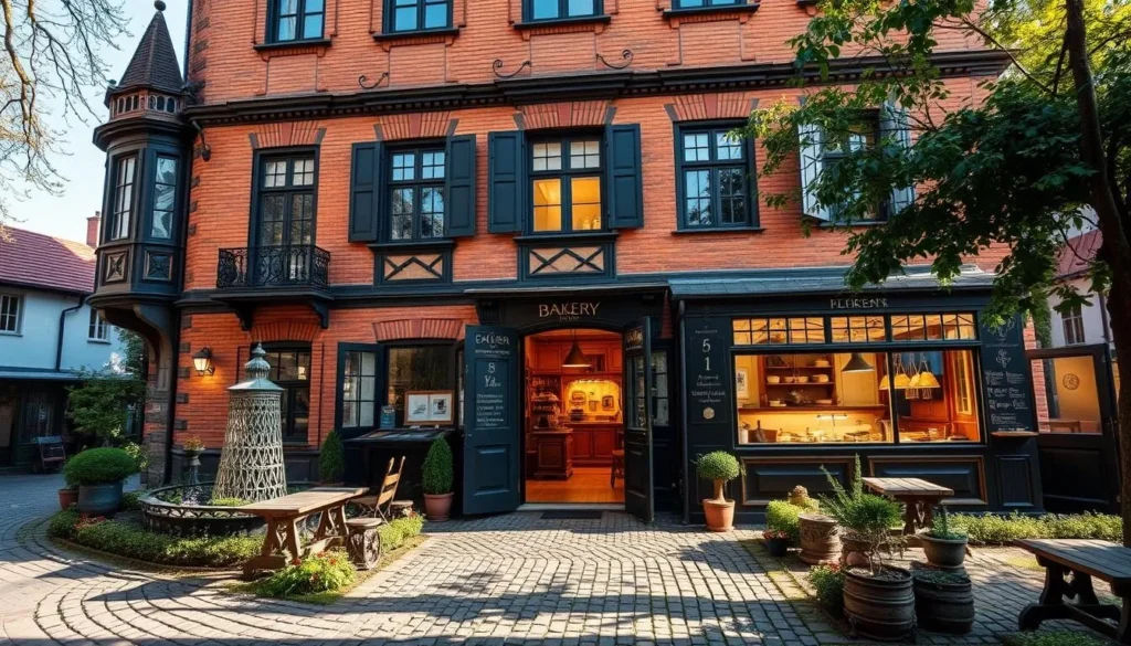 A picturesque Baroque-style building stands tall, its facade adorned with intricate details and warm-toned brickwork. The Bakery House Museum, a beloved local landmark, invites visitors to step back in time and explore the rich history and traditions of Hungarian baking. Quaint cobblestone paths lead to the entrance, where a charming garden surrounds the structure, adding to the cozy, family-friendly atmosphere. Soft, natural lighting filters through the windows, illuminating the rustic interior and the displays of antique baking equipment and tools. The scene radiates a sense of whimsy and nostalgia, perfect for capturing the essence of Sopron's unique cultural offerings.