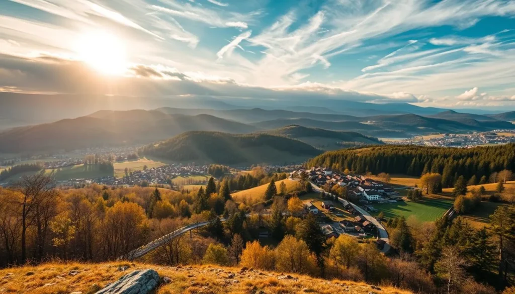 A picturesque landscape showcasing the natural wonders of Bulgaria's day trip destinations. Capture a serene countryside scene with rolling hills, lush forests, and quaint villages. Depict the ancient ruins of Pliska and Veliki Preslav, the coastal splendor of Varna and Sunny Beach, and the charming Old Town of Veliko Tarnovo. Bathe the scene in warm, golden sunlight filtering through wispy clouds. Employ a wide-angle lens to convey a sense of expansive beauty and tranquility. Evoke a mood of exploration, history, and relaxation, inviting the viewer to discover the enchanting destinations.