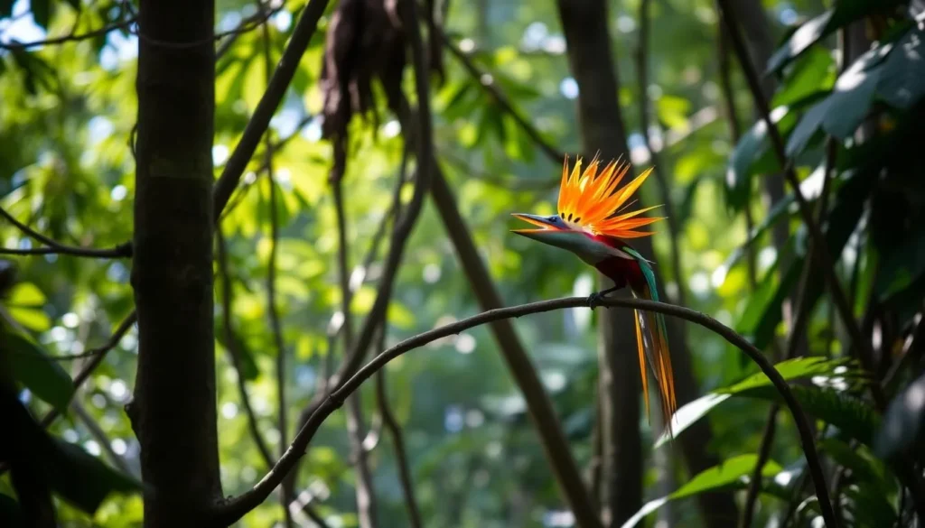 A rare Bird of Paradise displaying in the rainforest canopy of Lorentz National Park A rare Bird of Paradise displaying in the rainforest canopy of Lorentz National Park