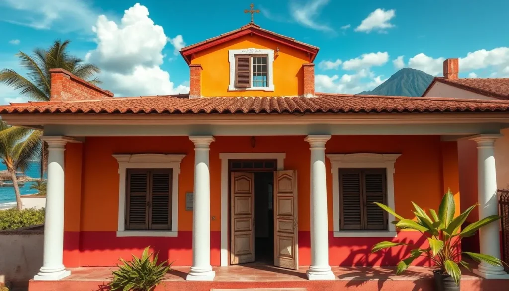 A traditional casa particular in Baracoa with colorful facade and rooftop terrace overlooking the bay