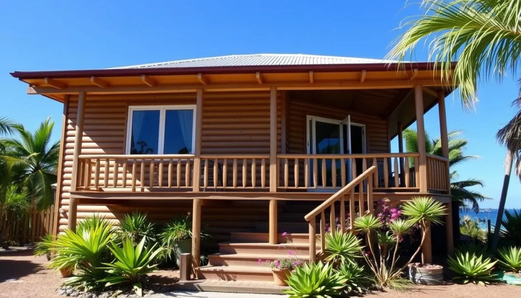 A typical Pitcairn Island homestay accommodation with garden views