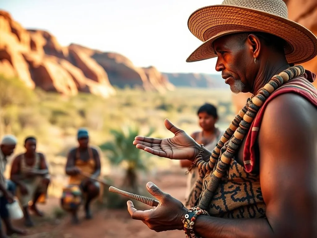 Aboriginal guide demonstrating traditional practices during a cultural tour near Kings Canyon