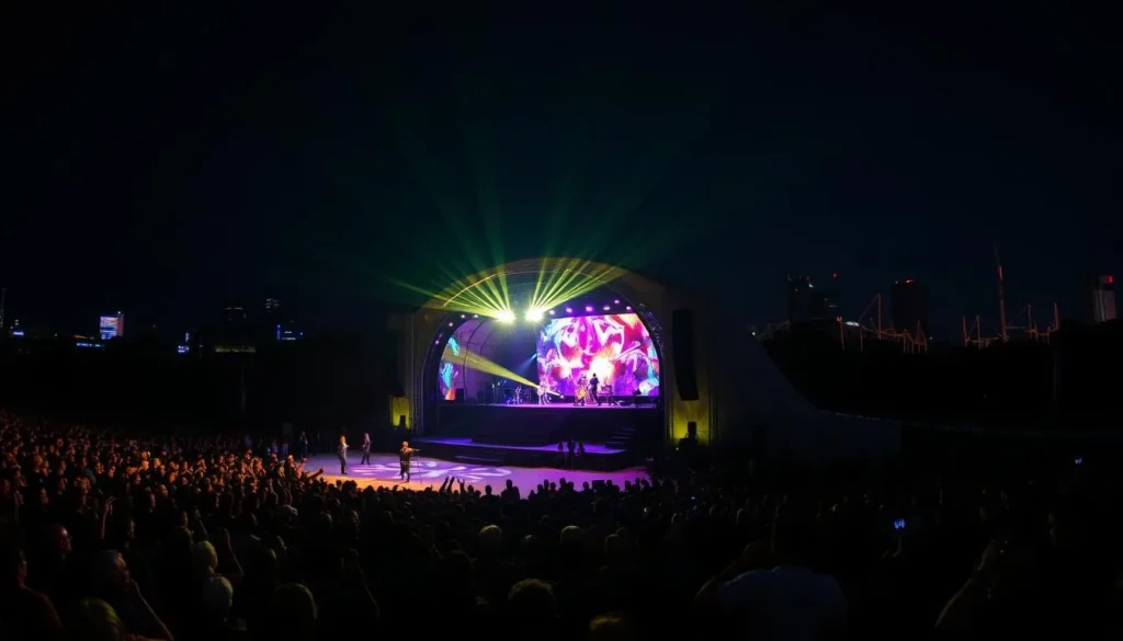 Adelaide Festival performance with colorful lights and crowd