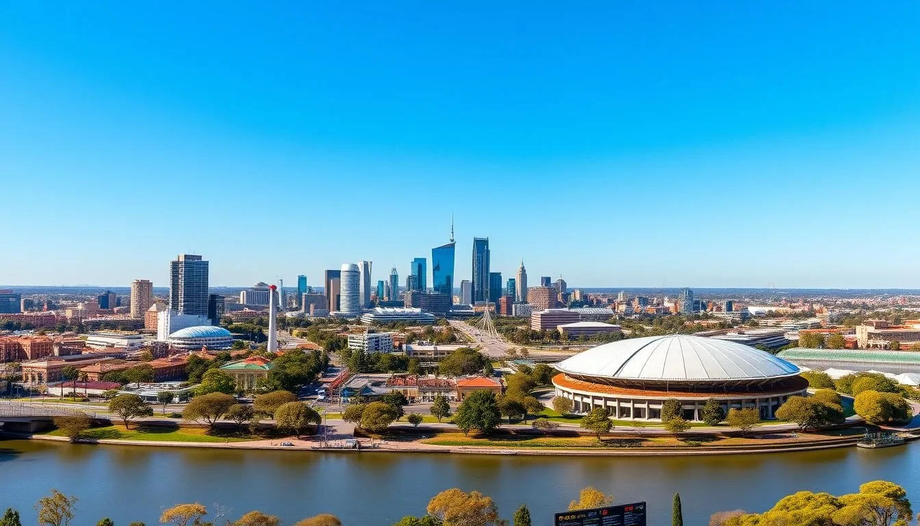 Adelaide skyline with clear blue skies showing the city's famous sunshine