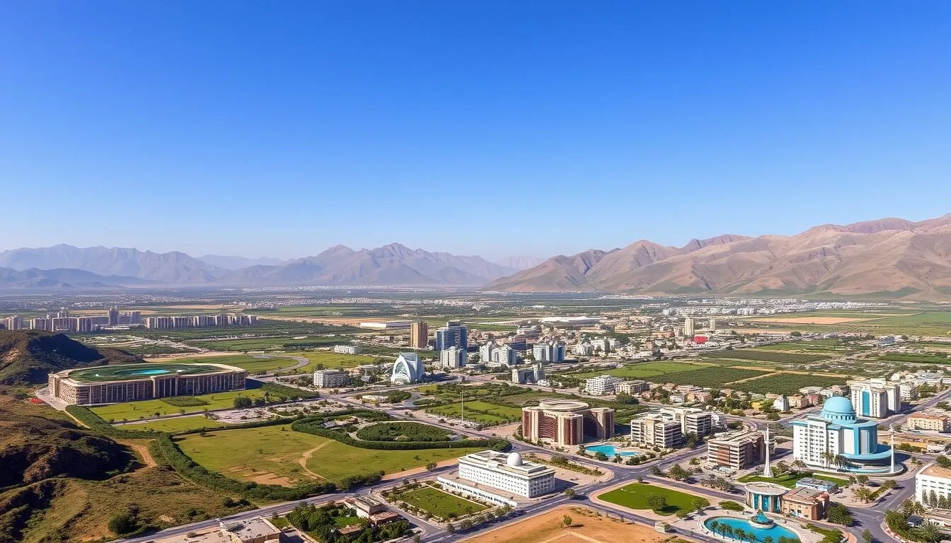 Aerial view of Abha city nestled in the Asir Mountains of Saudi Arabia, showing green landscapes and modern buildings