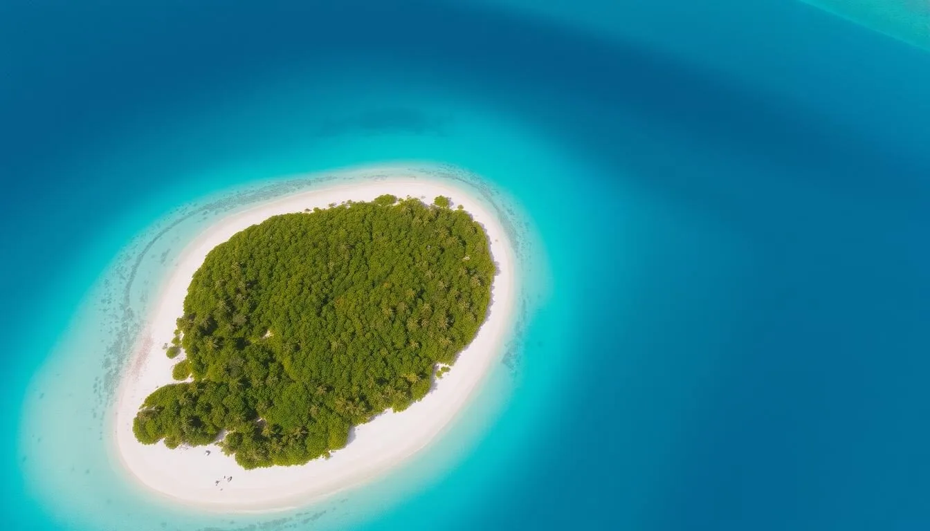 Aerial view of Acklins Island showing turquoise waters and pristine coastline