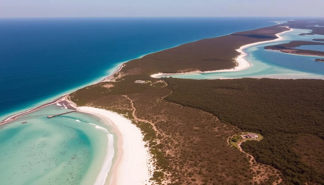 Aerial view of Baie de Baly National Park showing coastal landscapes and forests