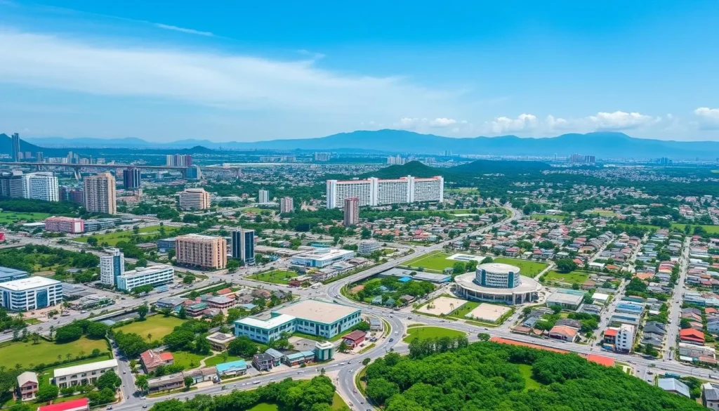 Aerial view of Bandar Lampung city, the main gateway to South Bukit Barisan National Park