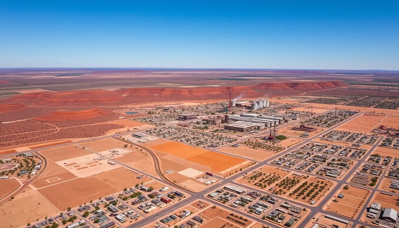Aerial view of Broken Hill, New South Wales showing the outback landscape and city layout