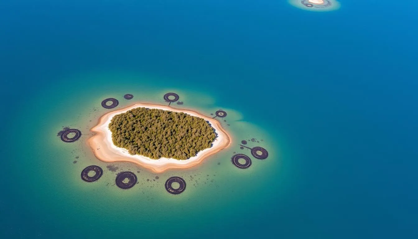 Aerial view of Budd Island in the Clyde River, New South Wales