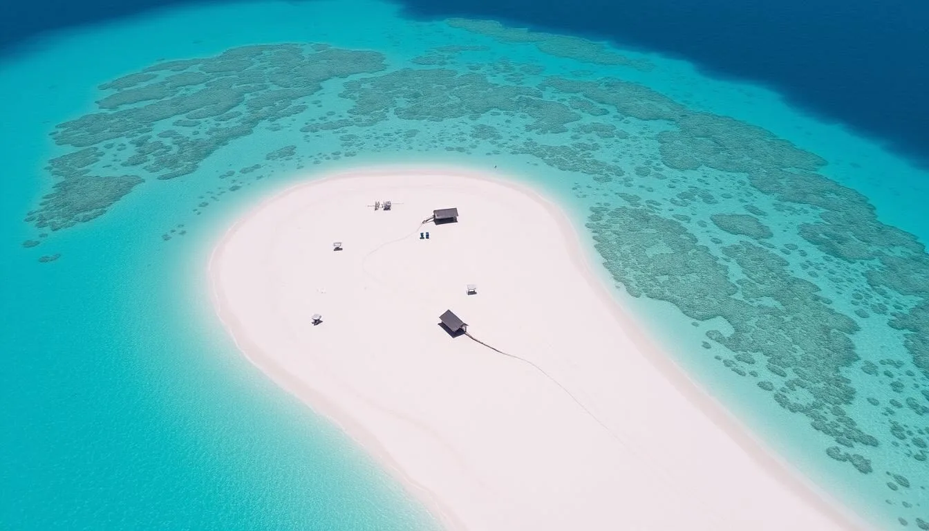 Aerial view of Cayo Levisa Island showing white sand beaches and turquoise waters