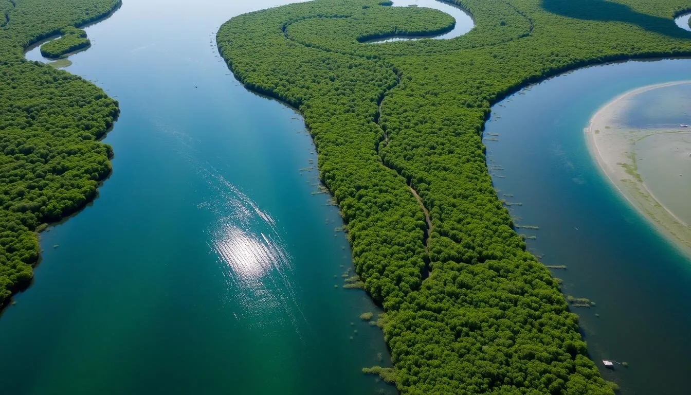 Aerial view of Crystal River Preserve State Park showing the winding waterways and lush greenery