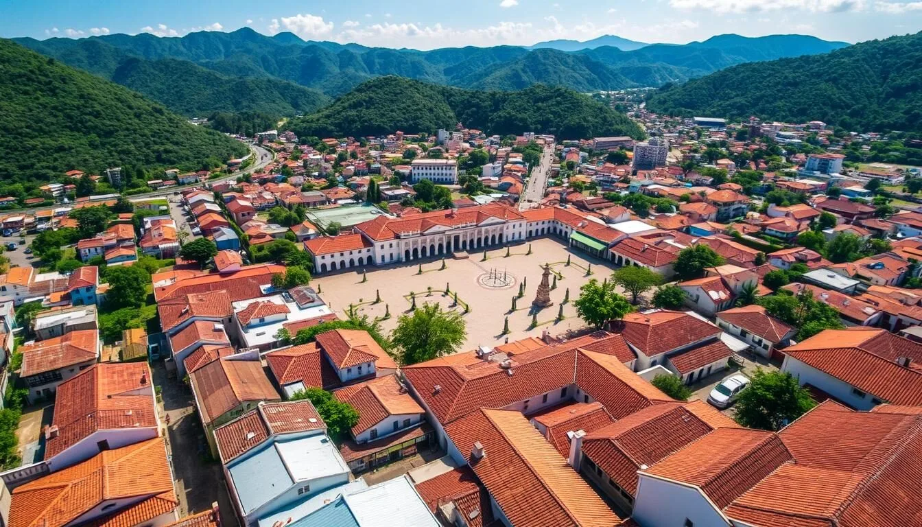 Aerial-view-of-Danli-Honduras-showing-the-colonial-city-layout-with-mountains-in-the-1 Aerial view of Danli, Honduras showing the colonial city layout with mountains in the background